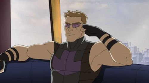 Hawkeye is just happy to not have to wear the old silly mask anymore. And for his nose job. It's all good for Clint Barton.