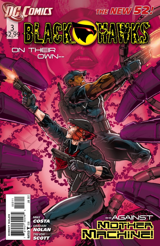 DC Comics New 52: Blackhawks #3 (2011) written by Mike Costa and drawn by Graham Nolan.