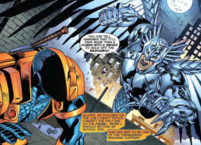 Deathstroke #14 panel: Deathstroke vs. Warhawk