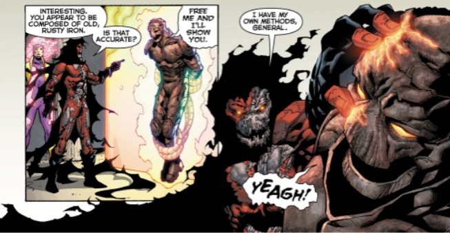 August General in Iron and Breakdown panel in Justice League International #11