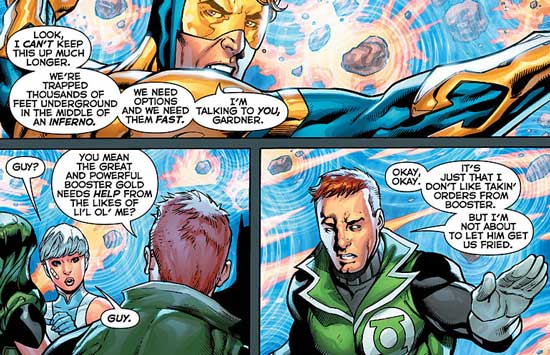 Guy Gardner and Booster Gold talking in Justice League International #5 (2012)