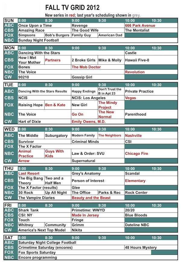 Fall TV Schedule 2012
