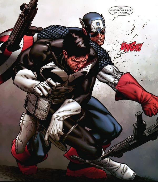 Captain America punches the Punisher and says 